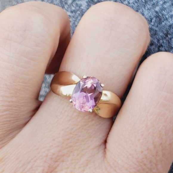 14k Solid Yellow Gold Pink Tourmaline Solitaire Ring - Picture 2 of 5